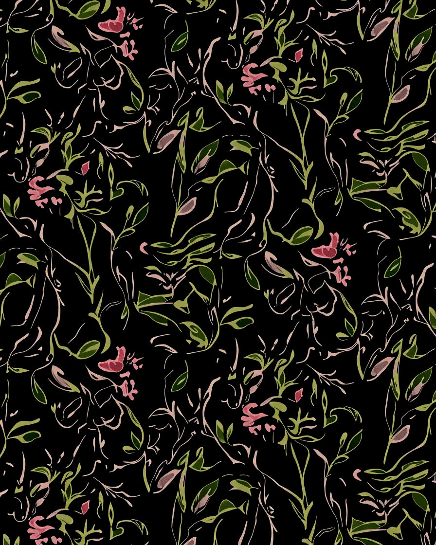 Black Floral Abstract Outline Rug