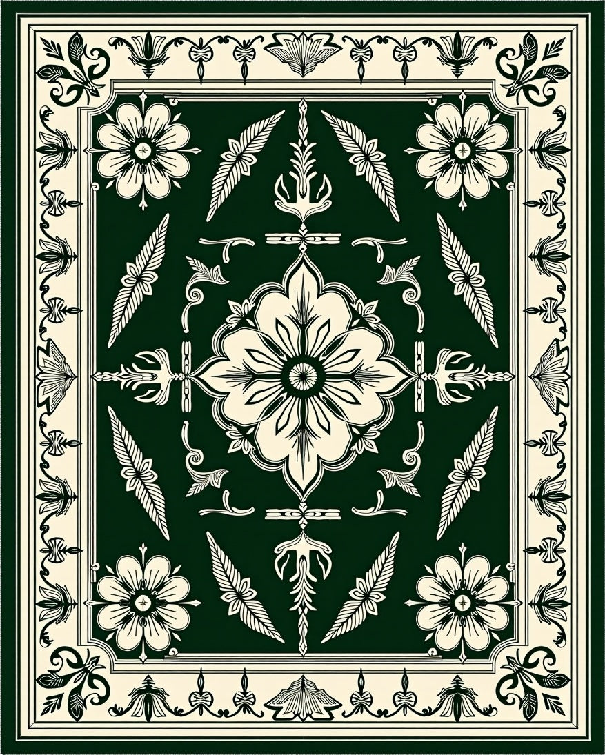 Classic Floral Vine Border Design Rug