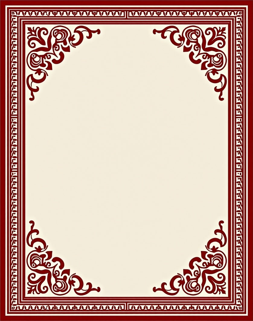 Crimson Intricate Scroll Border Design Rug