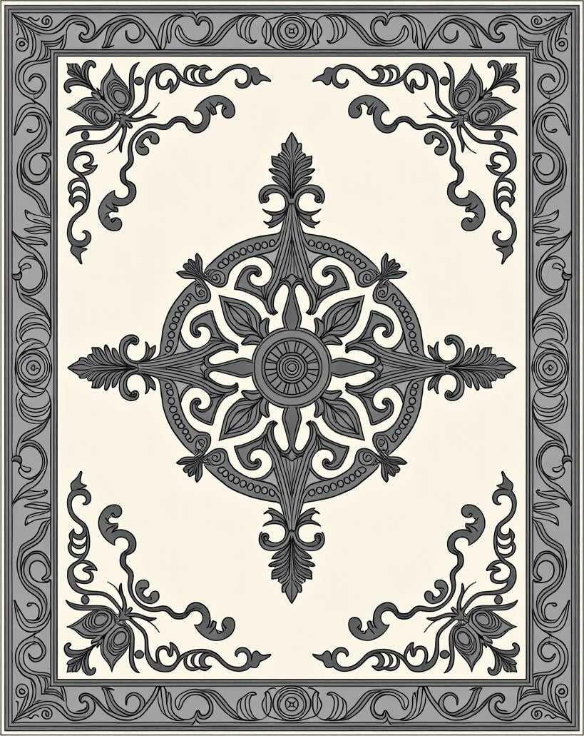 Ornate Scroll Floral Medallion Design Rug