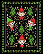 Joyful Elves Black Holiday Border Rug