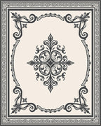 Intricate Black Floral Scrollwork Rug