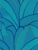 Teal Blue Tropical Leaf Composition Rug