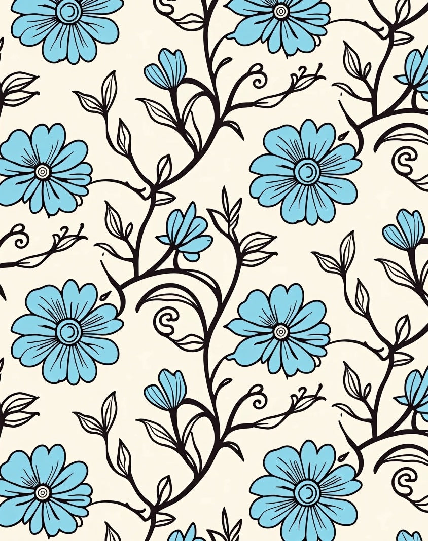 Blue Floral Swirl Pattern Rug