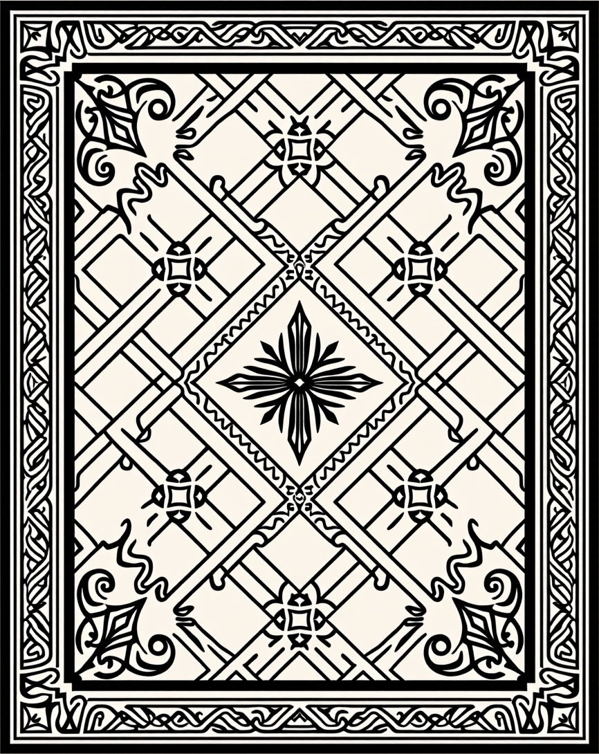 Intricate Geometric Black White Pattern Rug