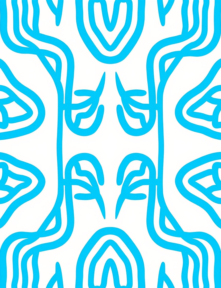 Abstract Blue Swiggle Pattern Rug