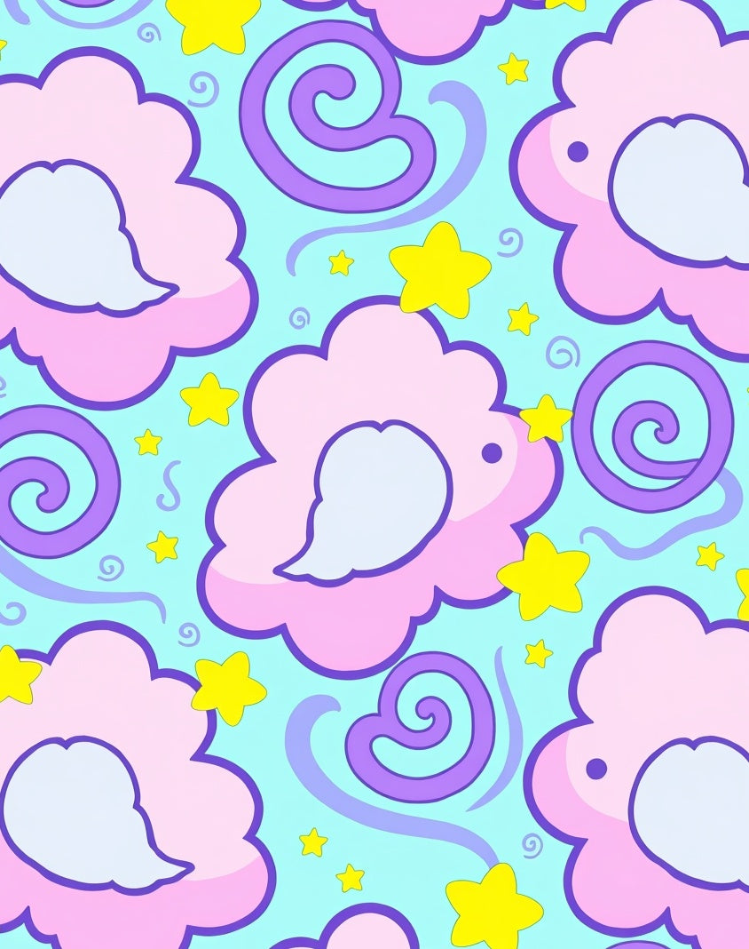 Whimsical Pink Cloud Star Swirl Rug