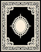 Ornate Cream Scrollwork Frame Pattern Rug