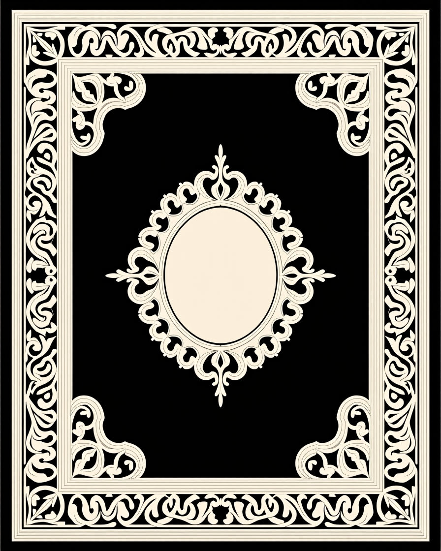 Ornate Cream Scrollwork Frame Pattern Rug