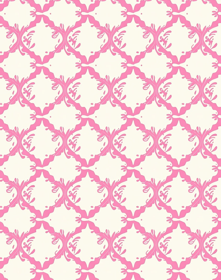 Pink Cream Ornate Lattice Pattern Rug