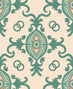 Teal Leafy Ornament Pattern Rug