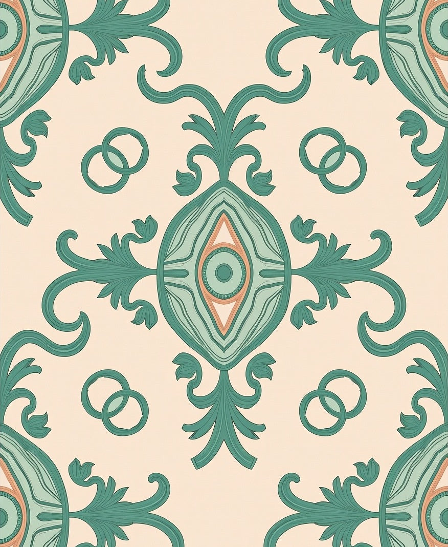 Teal Leafy Ornament Pattern Rug