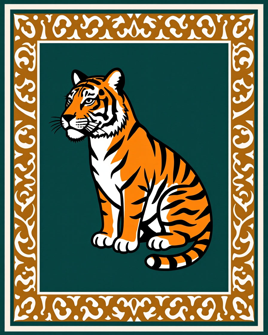 Majestic Tiger With Ornate Border Rug
