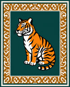 Majestic Tiger With Ornate Border Rug