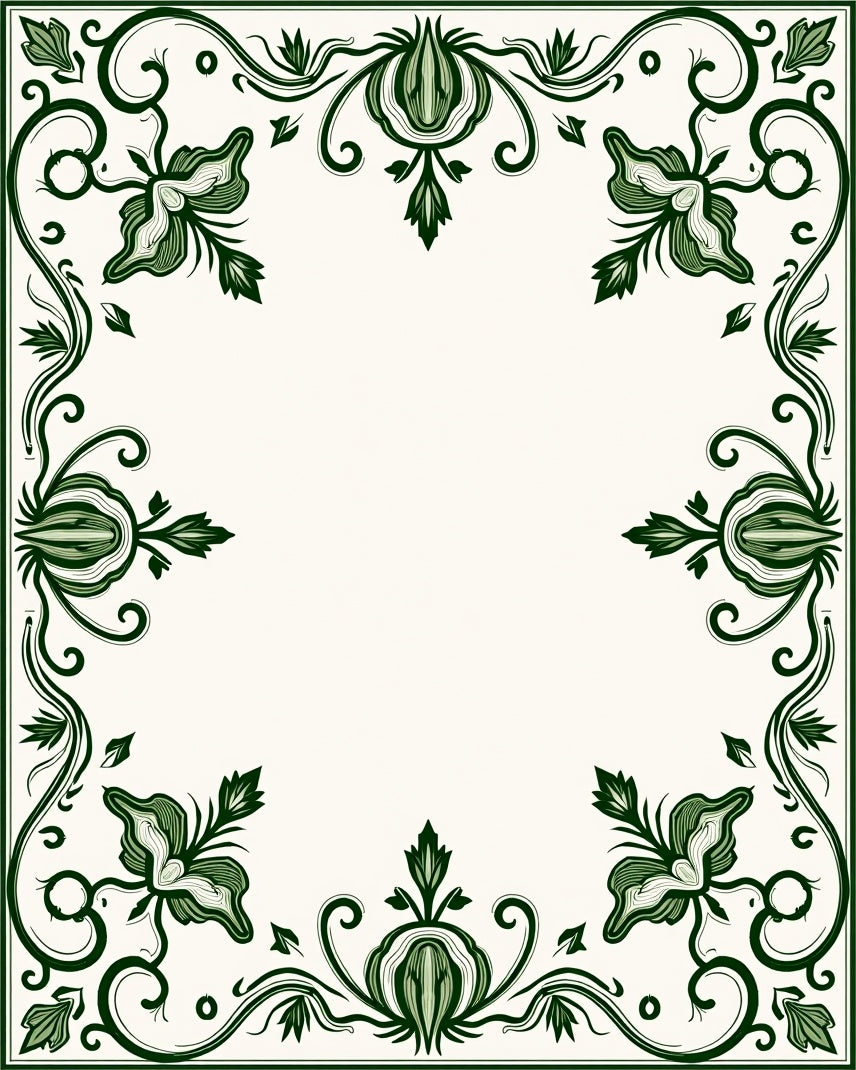 Art Nouveau Green Floral Swirls Rug