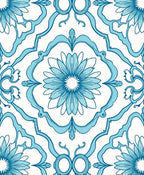 Floral Scrollwork Aqua Pattern Rug