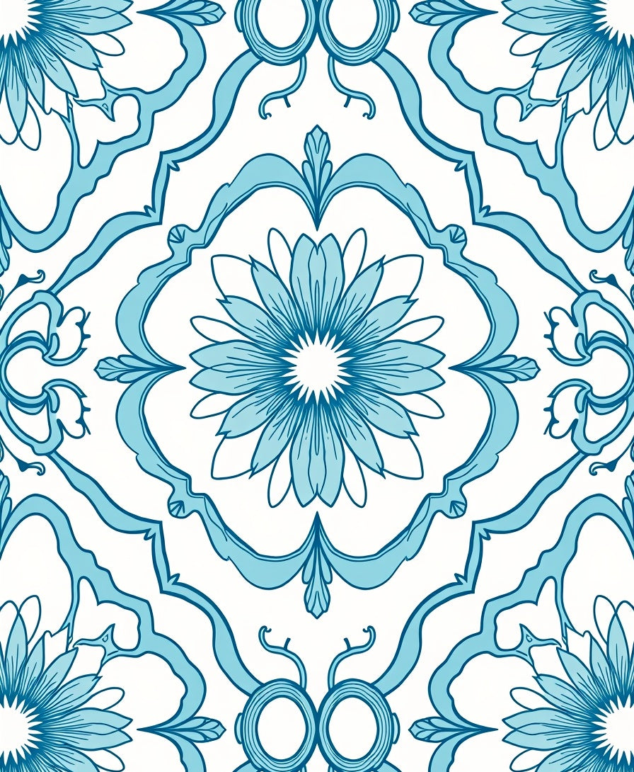 Floral Scrollwork Aqua Pattern Rug