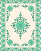 Teal Floral Mandala Border Design Rug