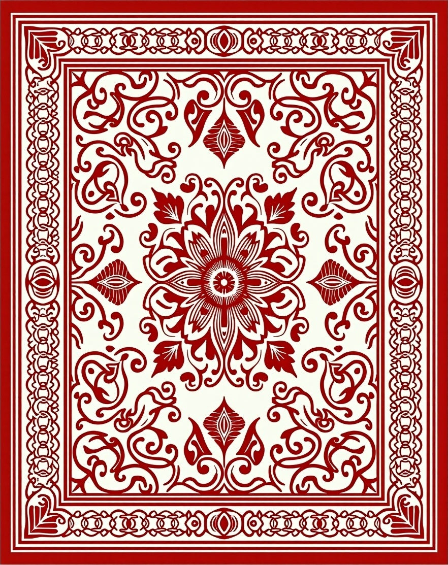 Ornate Red Floral Medallion Design Rug