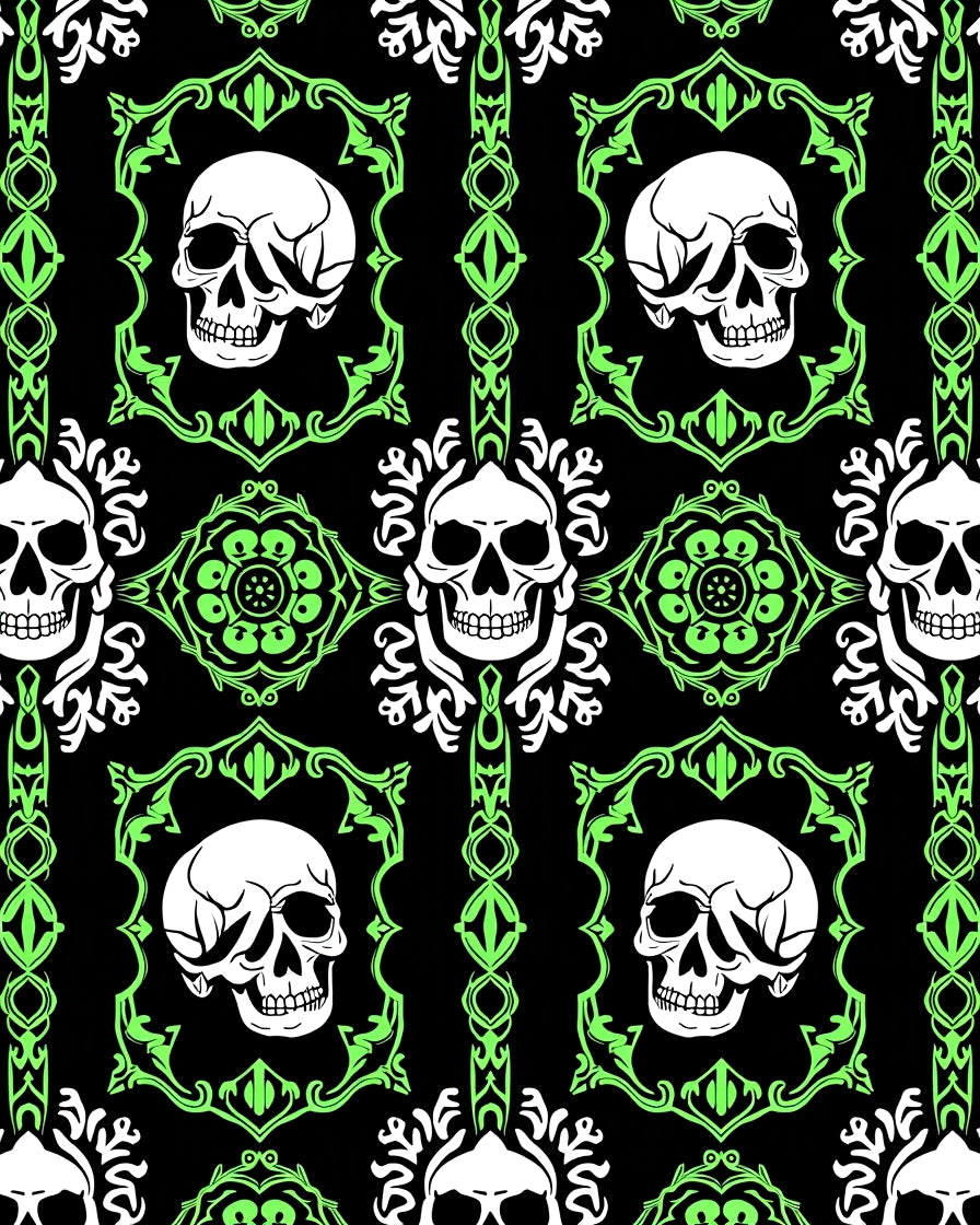 Gothic Skull Neon Damask Rug