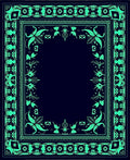 Deep Blue Emerald Floral Border Rug