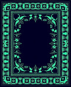 Deep Blue Emerald Floral Border Rug
