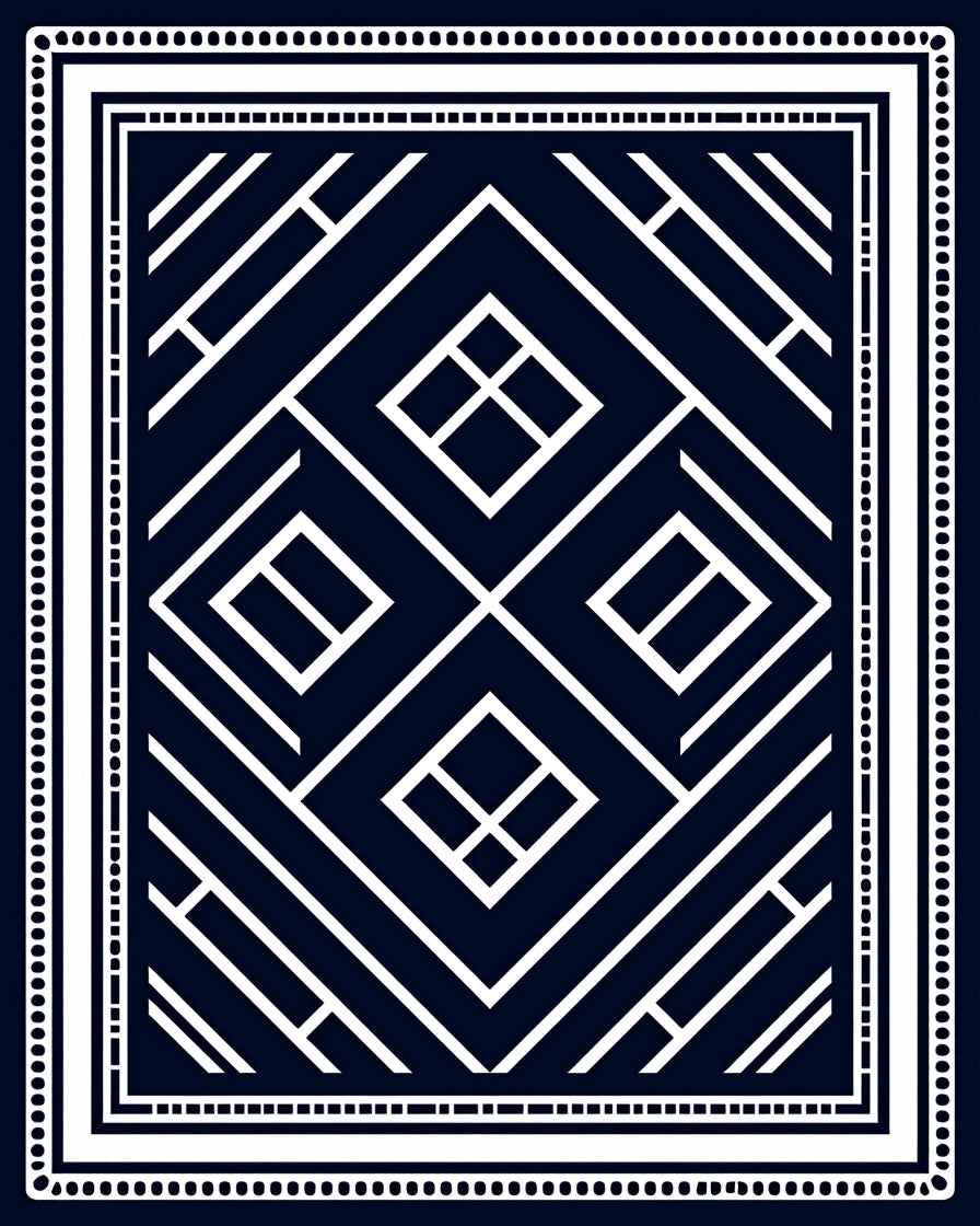 Geometric Patterned Navy White Rug