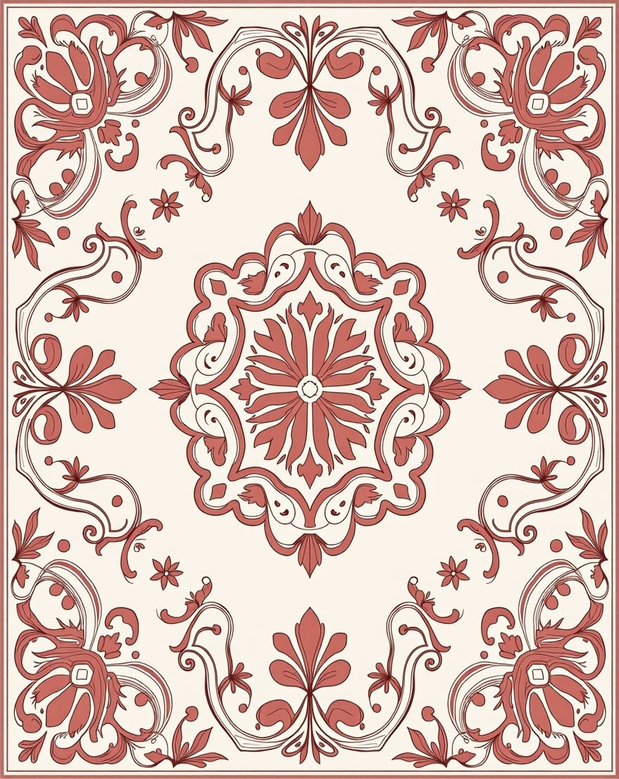 Ornate Floral Patterned Scrollwork Rug