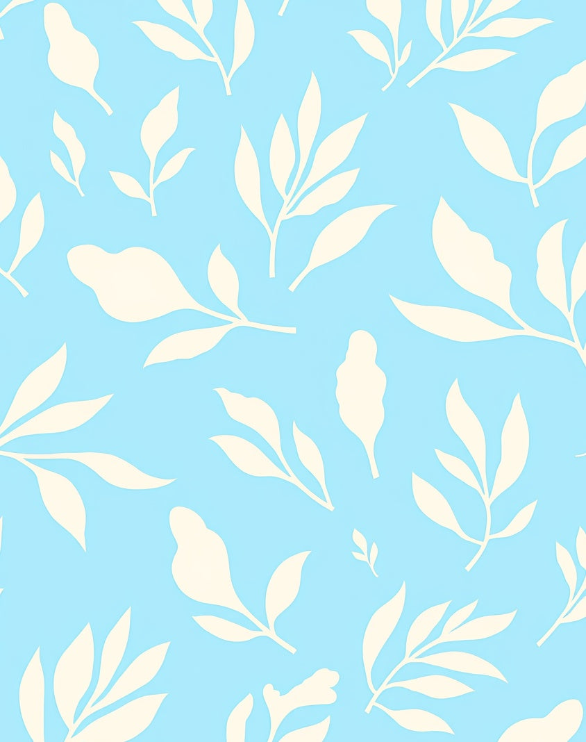 Light Blue Botanical Leaf Pattern Rug