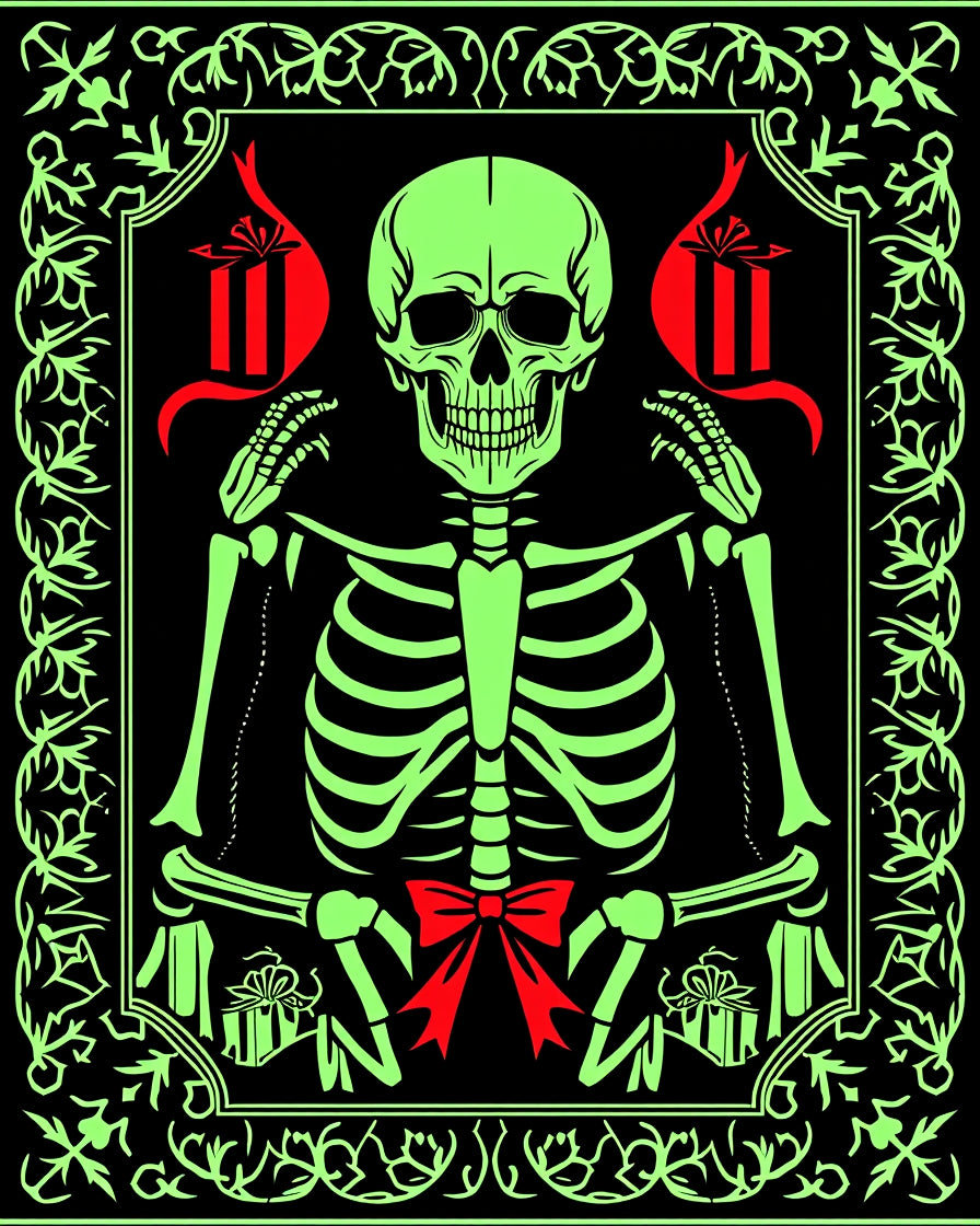 Bright Neon Skeleton Red Gift Ribbon Rug