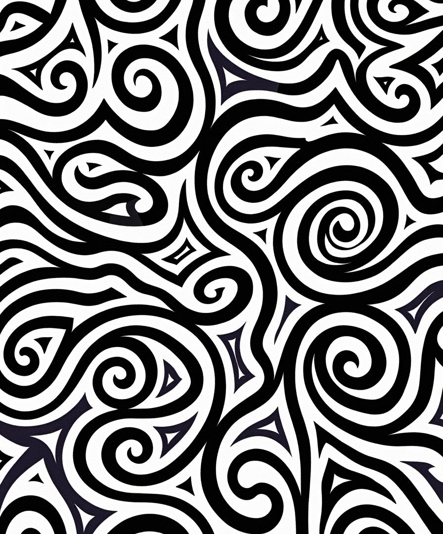 Bold Black White Abstract Swirl Rug