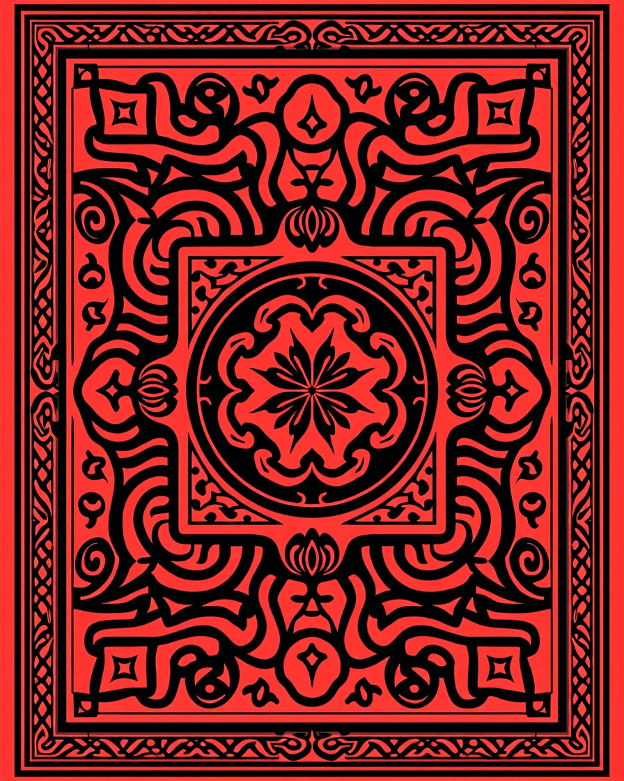 Intricate Black And Red Floral Pattern Rug