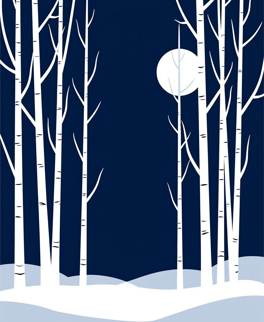 Midnight Birch Trees Winter Scene Rug