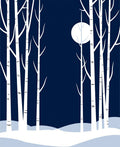 Midnight Birch Trees Winter Scene Rug