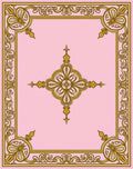 Elegant Gold Scrollwork Pink Design Rug