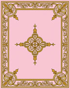 Elegant Gold Scrollwork Pink Design Rug