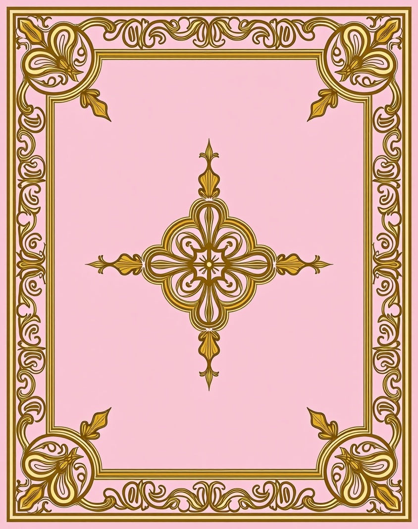 Elegant Gold Scrollwork Pink Design Rug