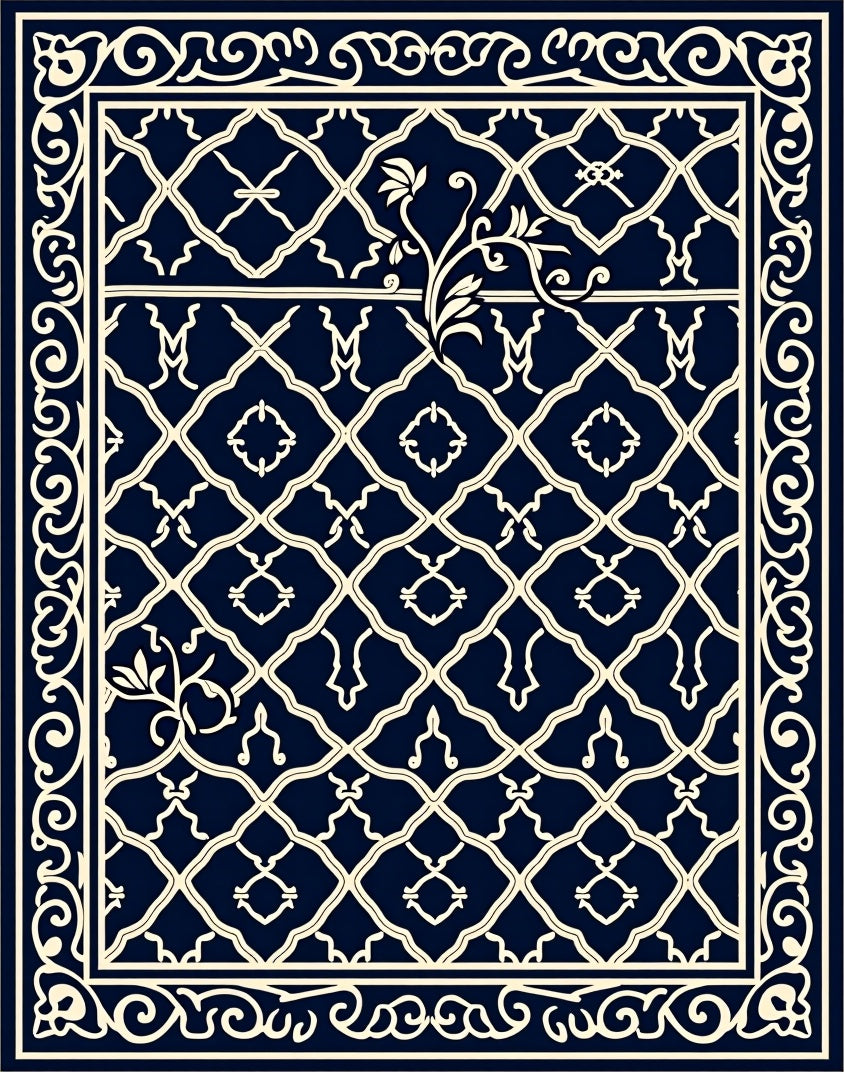 Ornate Lattice and Vine Geometric Design Rug