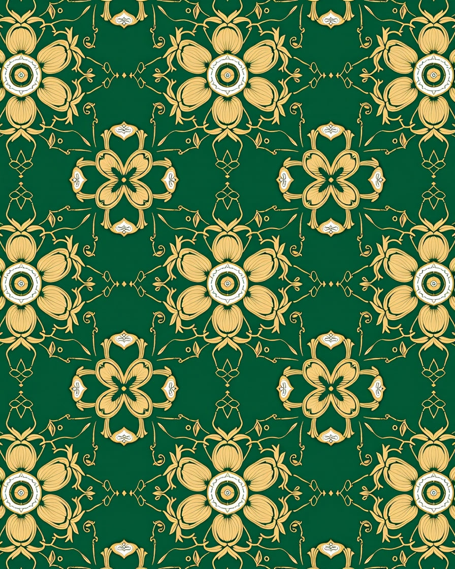 Ornate Floral Patterned Emerald Rug