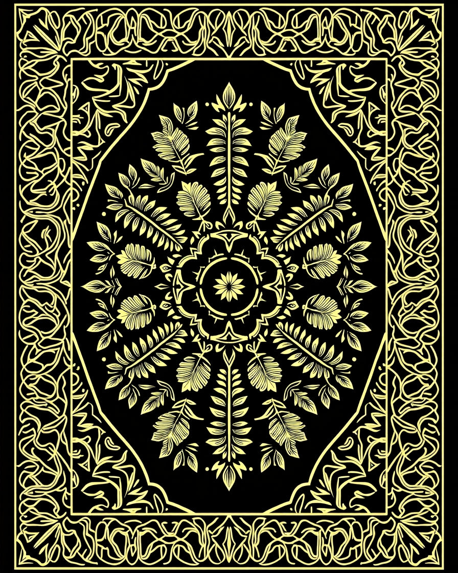 Ornate Botanical Medallion Pattern Rug