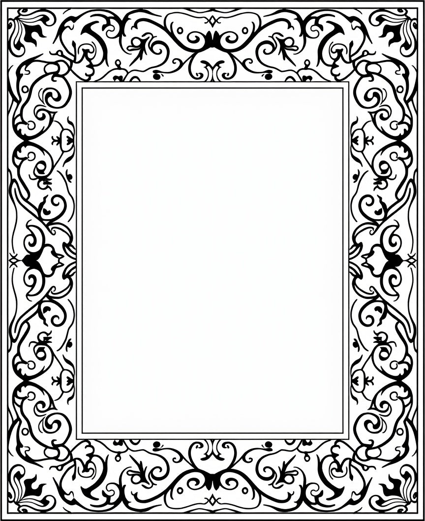 Classic Black Scroll Vine Design Rug