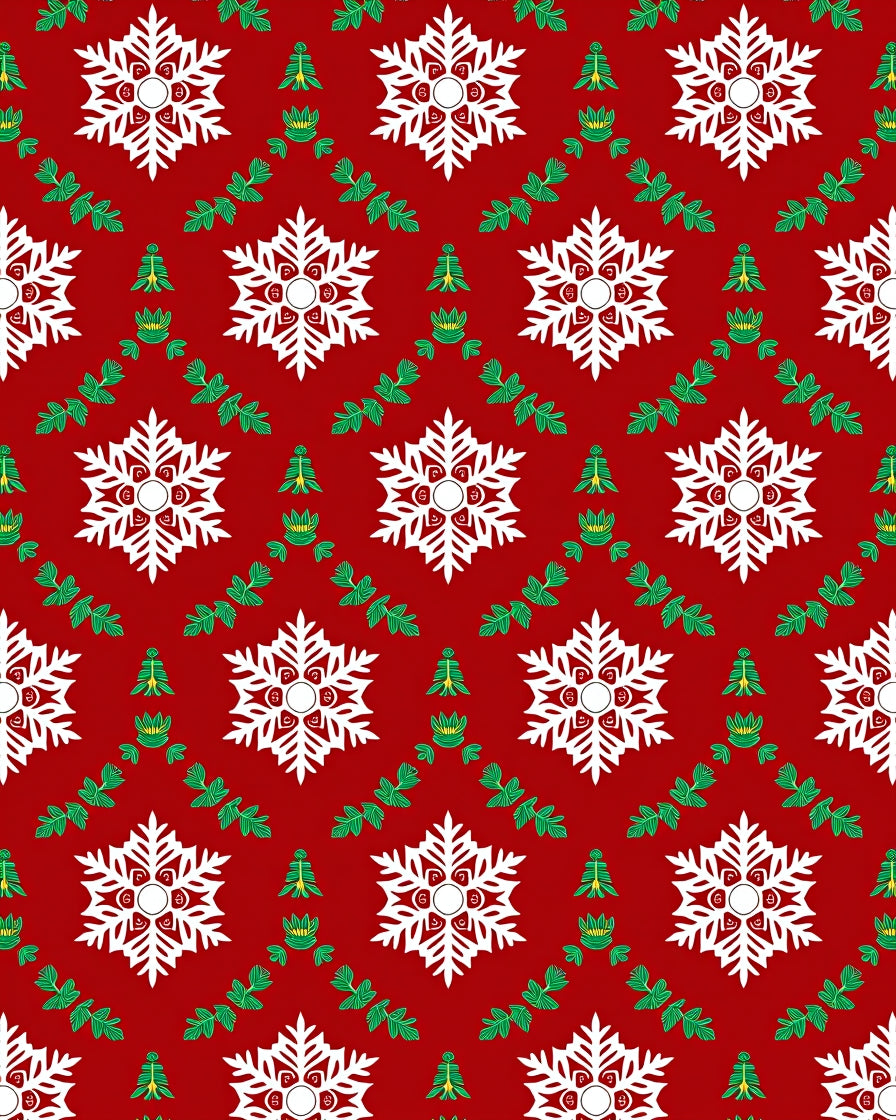 Crimson White Snowflake Foliage Repeat Rug