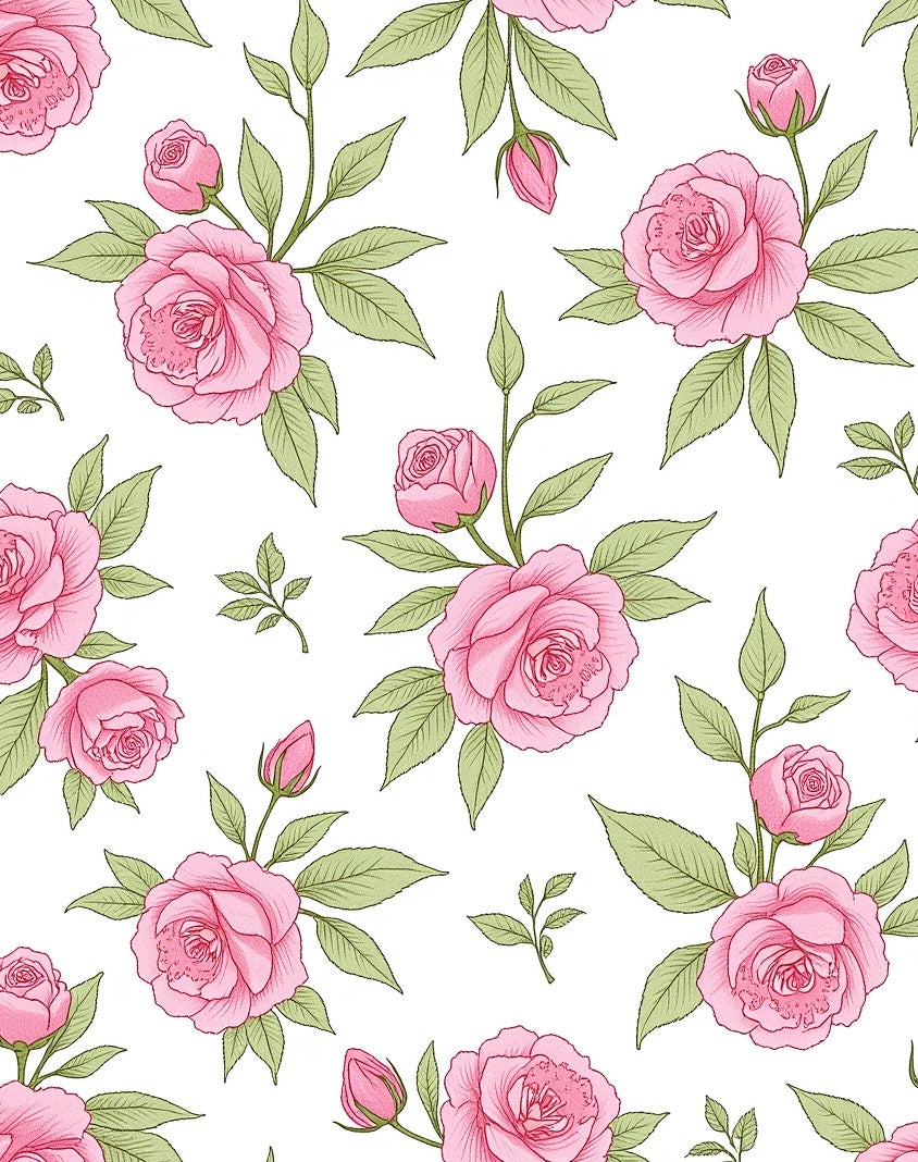 Pink Roses Blooming Pattern Rug
