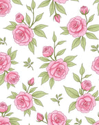 Pink Roses Blooming Pattern Rug