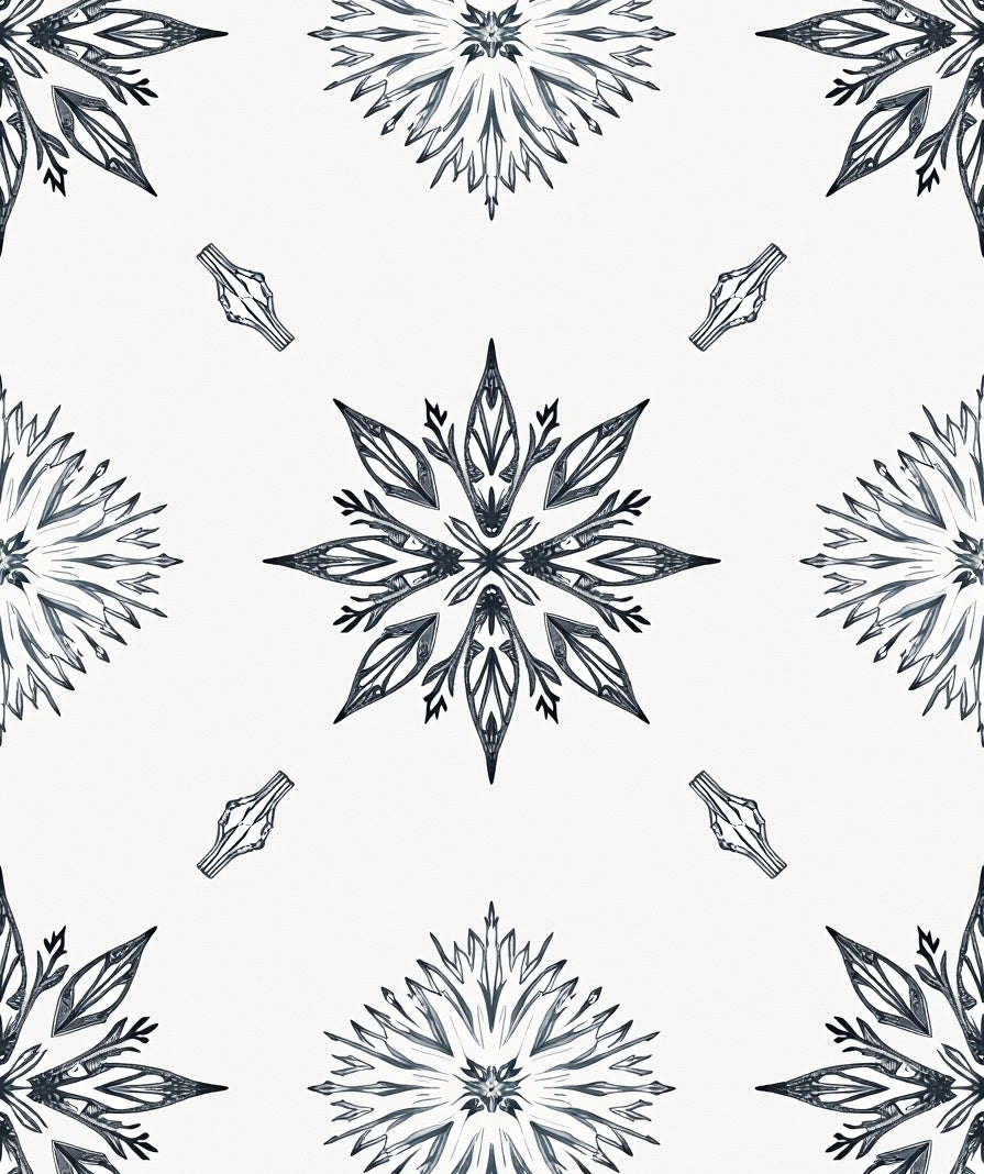 Monochromatic Snowflake Mandala Art Rug