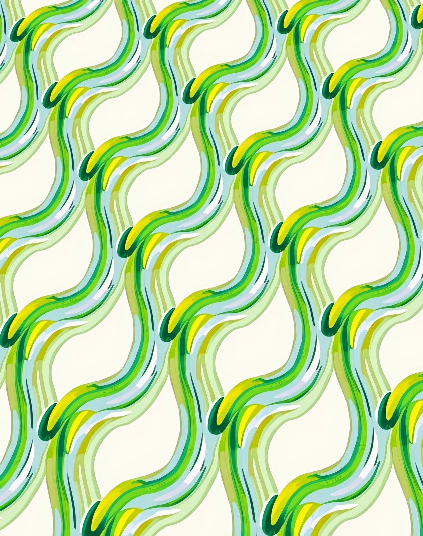Abstract Wavy Green Yellow Pattern Rug