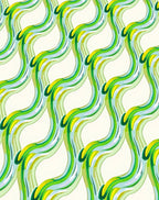 Abstract Wavy Green Yellow Pattern Rug