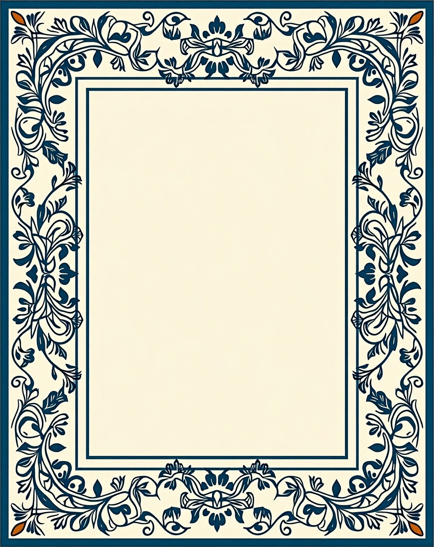 Dark Blue Floral Ornament Rug