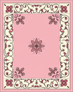 Pink Ivory Floral Scrollwork Pattern Rug