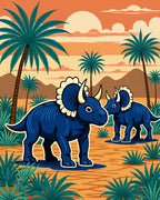Blue Dinosaur Palm Tree Tropical Landscape Rug